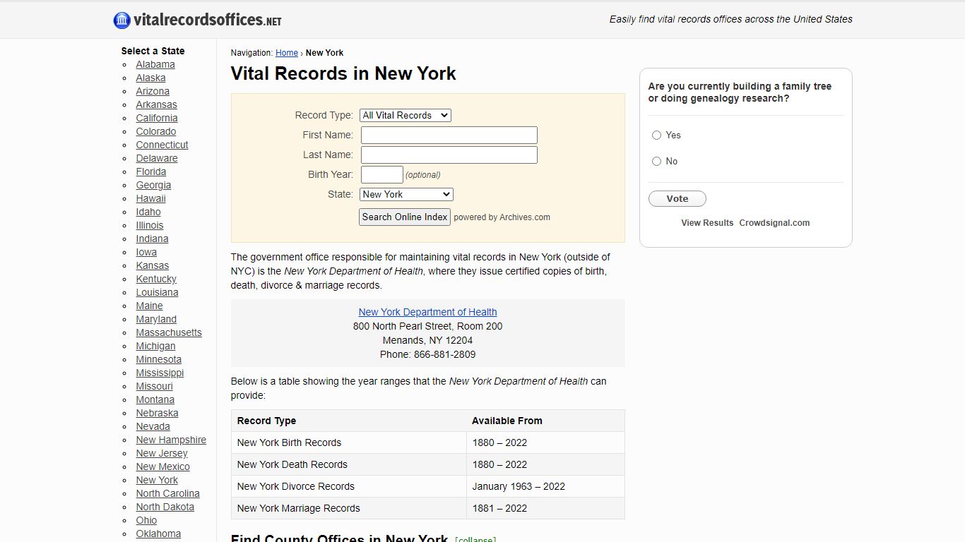 Vital Records in New York